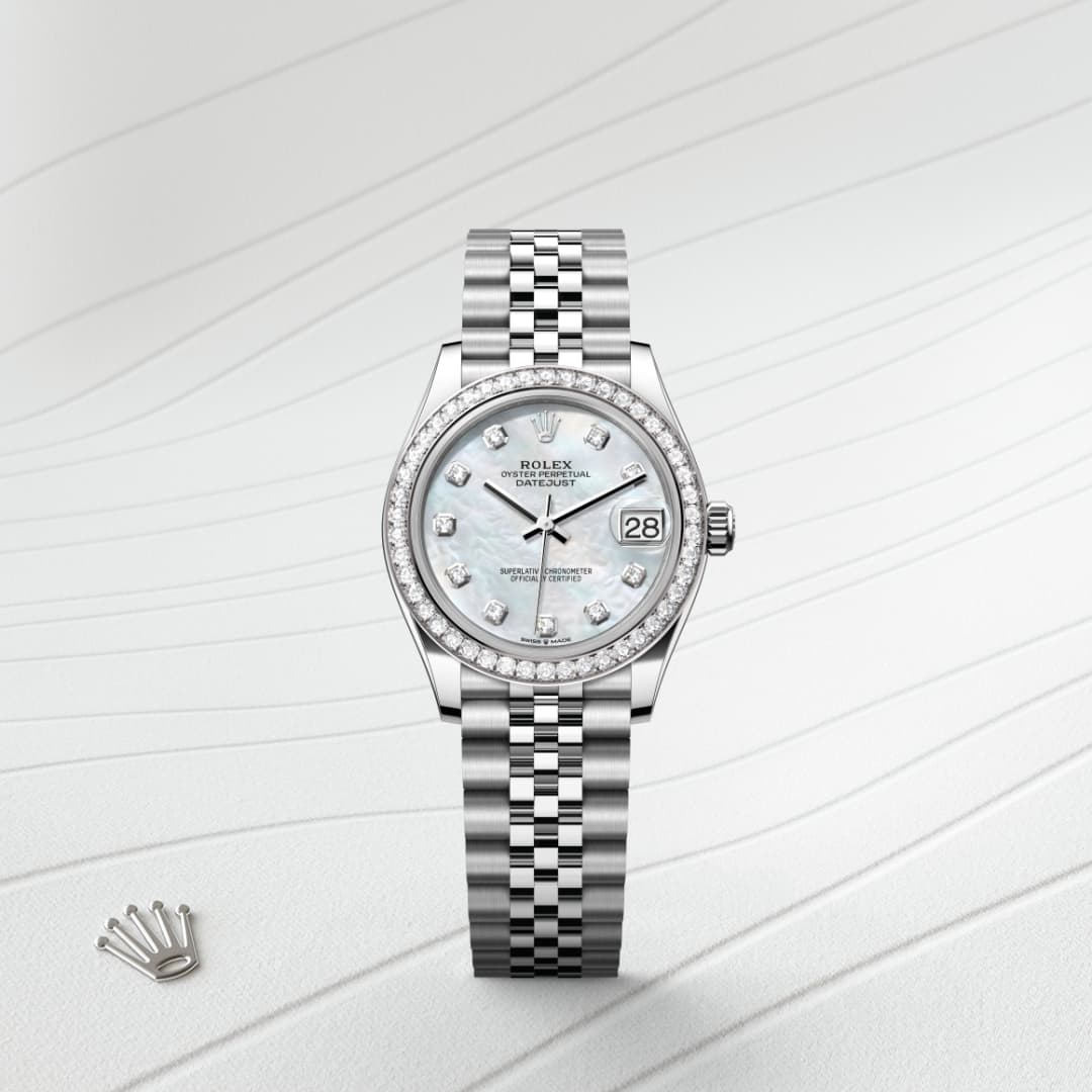 Rolex Datejust 31 Oyster, 31 mm, Oystersteel, white gold and diamonds M278384RBR-0008