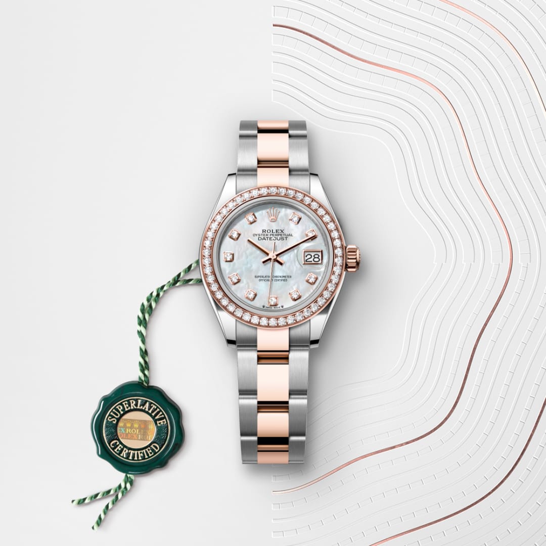 Rolex Lady-Datejust Oyster, 28 mm, Oystersteel, Everose gold and diamonds M279381RBR-0014