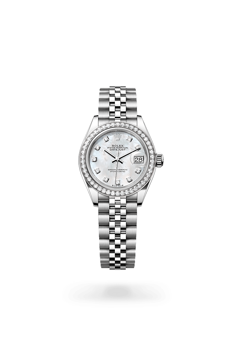 Rolex Lady-Datejust Oyster, 28 mm, Edelstahl Oystersteel und Weißgold mit Diamanten m279384rbr-0011